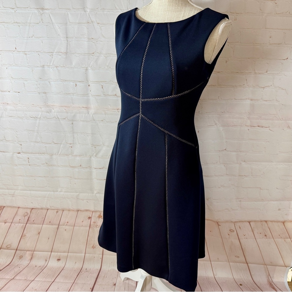 Calvin Klein Dress Corset Style Slimming Navy Blue Sleeveless Fit & Flare S 4